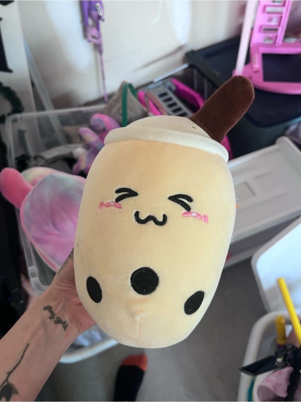Plush Bubble Tea Pet Toy - Cream and Brown Kawaii Design
